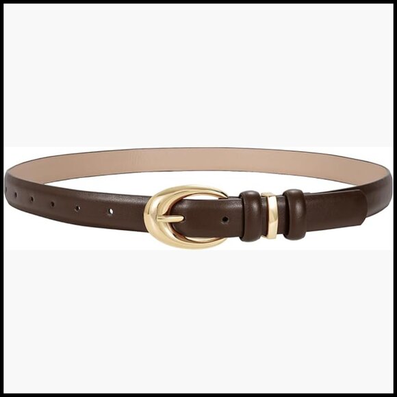 Faux Leather Skinny Belt with Gold Buckle for Jeans and Dresses
